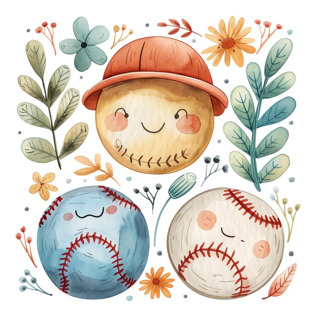 une illustration de baseball capricieuse et mignonne