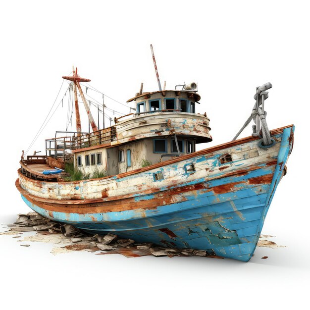 Photo illustration bateau abandonné dans le cadre d'engagement détruit