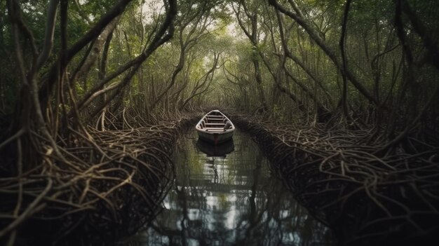 Illustration d'un bateau voyageant à travers un lac intérieur et une zone fluviale rivière et lac