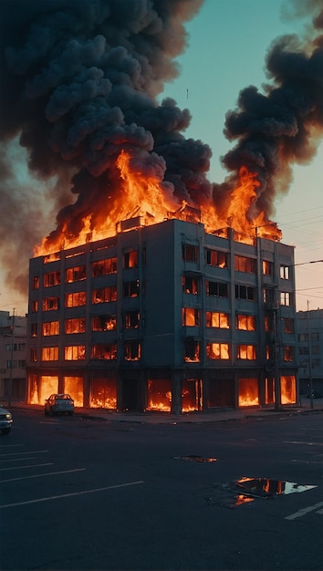 Illustration d'un bâtiment en feu et en flammes 14