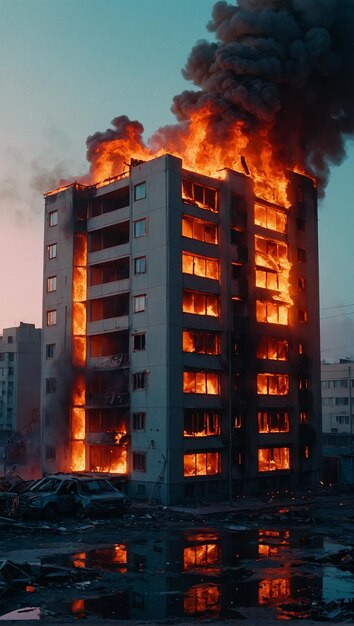 Illustration d'un bâtiment en feu et en flammes 16