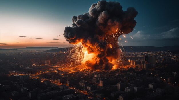 illustration de bâtiments bombardés en Israël Palestine conflit Israël incendie de guerre et destruction