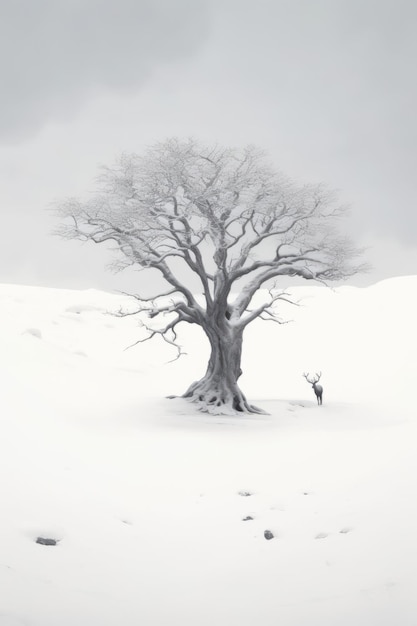 Illustration beau paysage de grand arbre et neige hiver Créé avec la technologie Generative AI