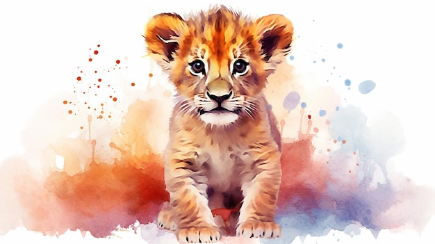 Illustration de bébé lion aquarelle mignon AI générative