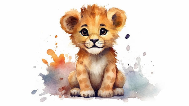 Illustration de bébé lion aquarelle mignon AI générative