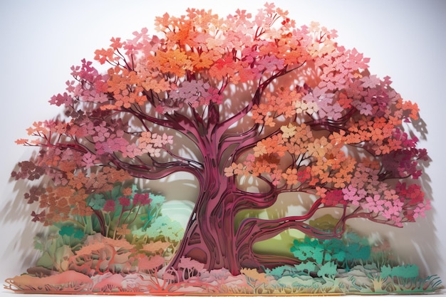 Illustration d'un bel arbre à fleurs roses en automne