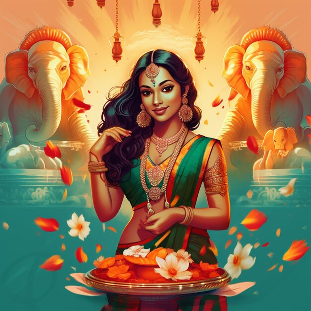 Illustration d'une belle dame indienne