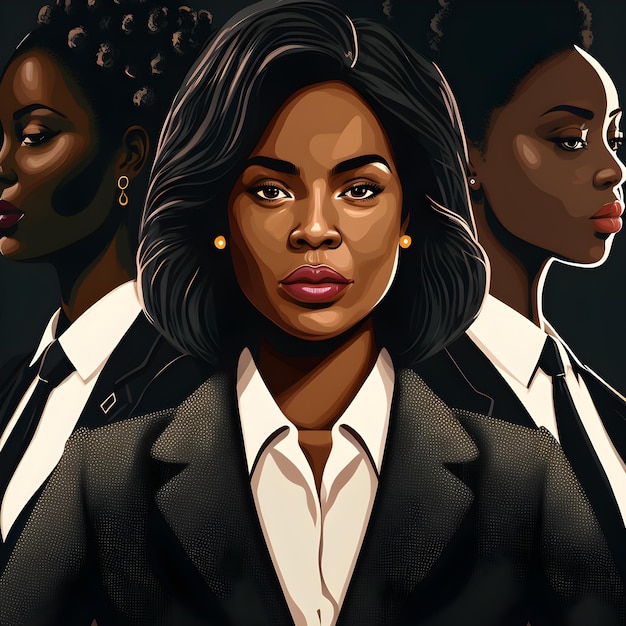 Illustration de la belle femme d'affaires afro-américaine PDG en costume sur le lieu de travail