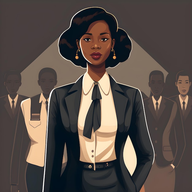 Illustration de la belle femme d'affaires afro-américaine PDG en costume sur le lieu de travail