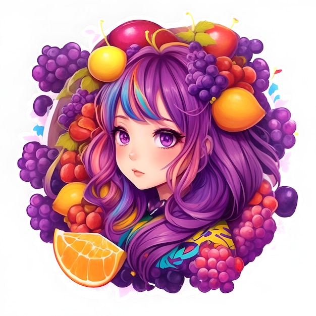 Illustration d'une belle femme dans un cadre de fruits
