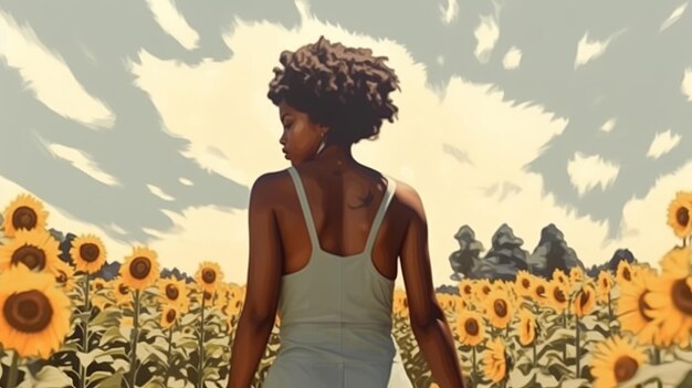 Illustration d'une belle femme noire qui marche dans le soleil