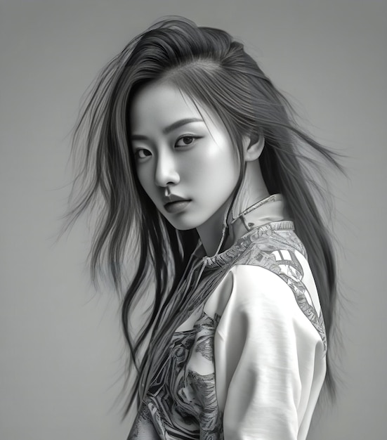 Illustration d'une belle fille asiatique aux cheveux longs