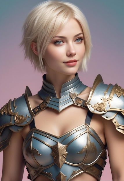 Illustration d'une belle fille aux cheveux blonds et à l'armure bleue