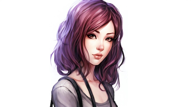 Illustration d'une belle jeune femme aux cheveux violets