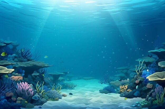 Photo illustration d'une belle scène sous-marine avec des coraux et des poissons génératifs ai