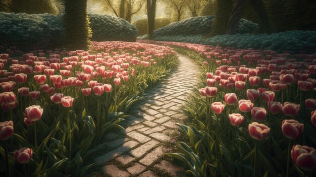 Illustration de belles tulipes dans le jardin 3d réaliste