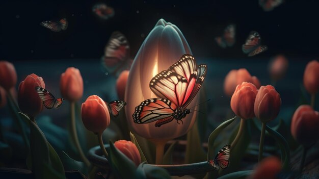 Illustration de belles tulipes dans le jardin 3d réaliste