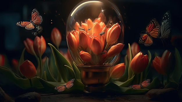 Photo illustration de belles tulipes dans le jardin 3d réaliste