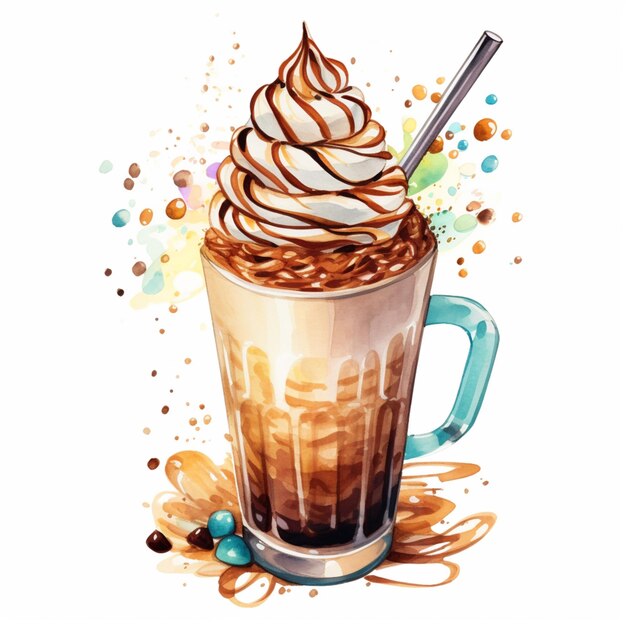 illustration d'une boisson au café avec de la crème fouettée et du chocolat génératif ai