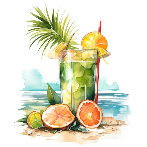 Illustration boisson aux fruits de glace fraîche d'été en verre