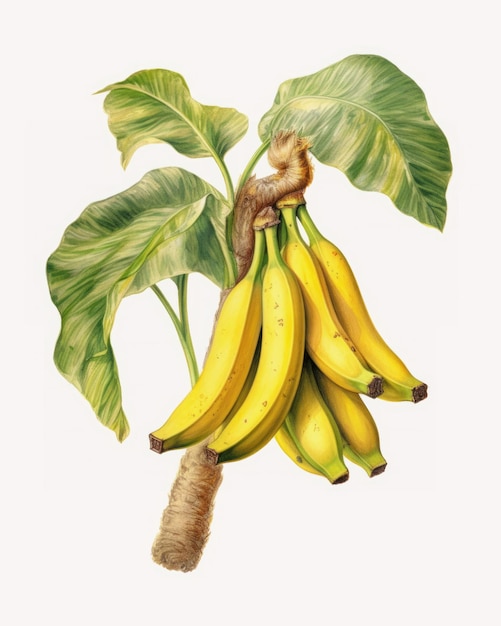 Illustration botanique de bananes suspendues à un arbre