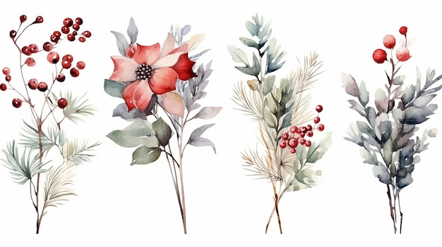 Illustration botanique de la belle aquarelle fleur et feuilles en bouquet