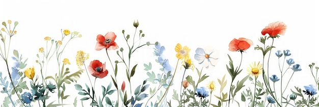 Illustration botanique dessinée à la main de fleurs sauvages avec cadre d'aquarelle génératif AI