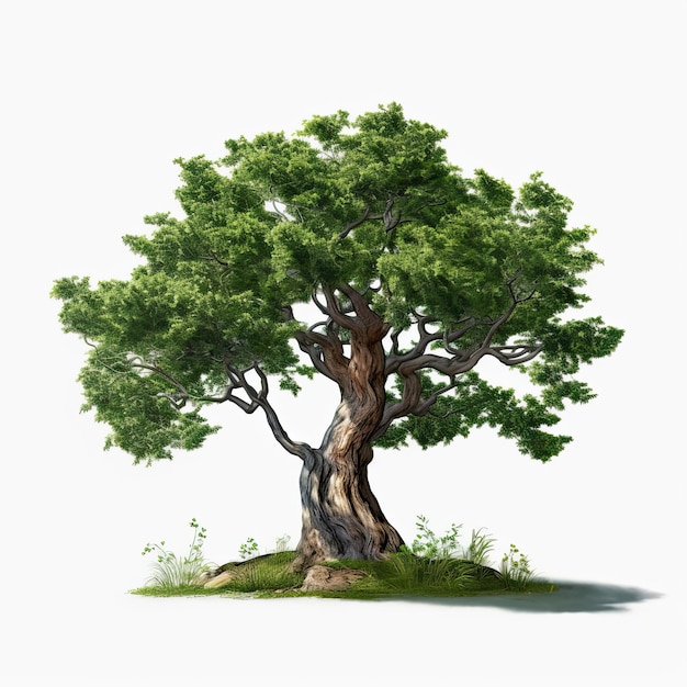 Illustration botanique détaillée d'un arbre sur fond blanc AI générative