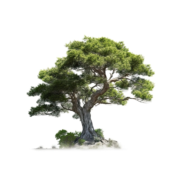 Illustration botanique détaillée d'un arbre sur fond blanc AI générative