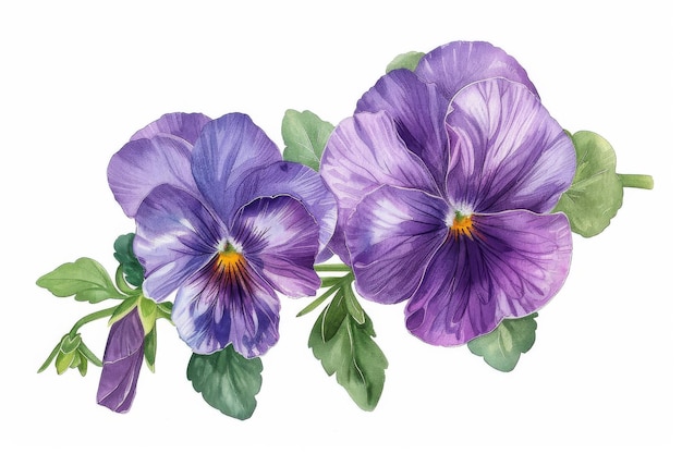Illustration botanique d'une fleur de viola isolée sur un fond blanc