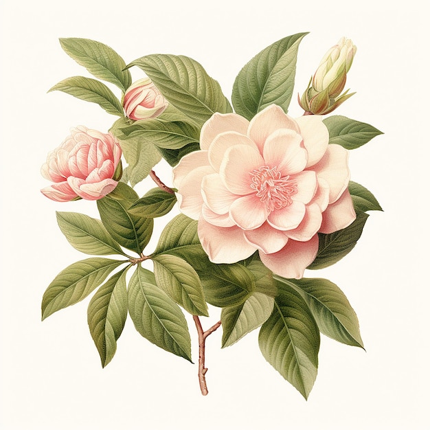 Illustration botanique de fleurs et de feuilles en bouquet