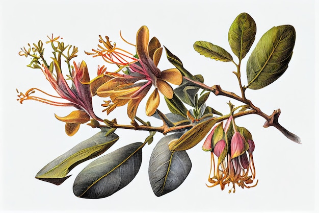 Illustration Botanique Lonicera Periclymenum Chèvrefeuilles Illustration Abstraite AI Générative