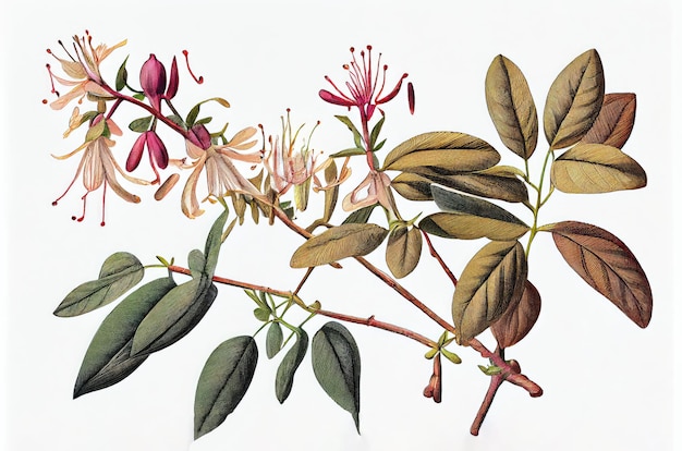 Photo illustration botanique lonicera periclymenum chèvrefeuilles illustration abstraite ai générative
