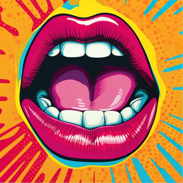 Illustration de bouche de fille pop art