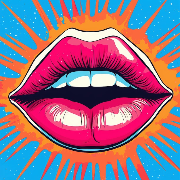 Photo illustration de bouche de fille pop art