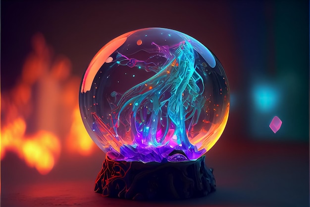 Illustration d'une boule magique en néon brillant dans l'IA sombre