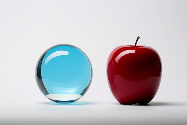 illustration d'une boule de verre bleue et d'une pomme rouge Gros plan moyen Générative ai