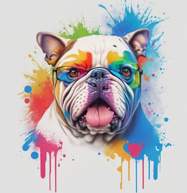 Illustration d'un bouledogue coloré avec des lunettes génératives ai