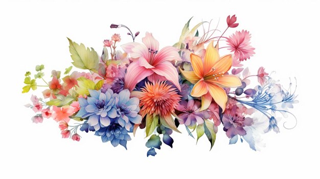 Illustration d'un bouquet de fleurs à l'aquarelle isolée sur blanc