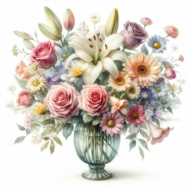 illustration d'un bouquet de fleurs à l'aquarelle