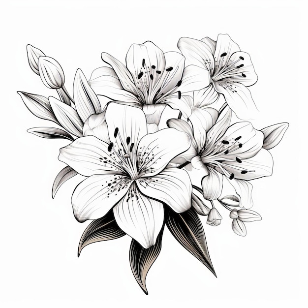 Illustration d'un bouquet de lilas dans le style classique du tatouage