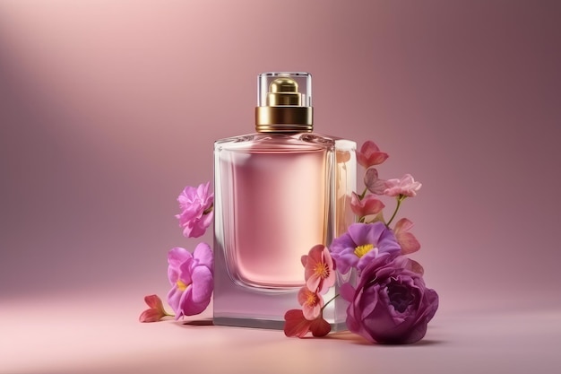 Illustration de bouteille de parfum élégante en verre rose IA générative