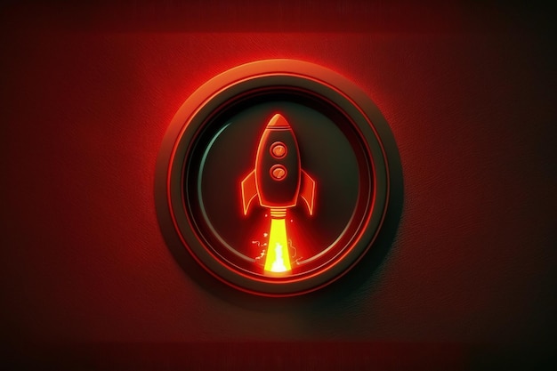 Illustration de bouton avec fusée et concept de démarrage au feu rouge fond rouge AI générative
