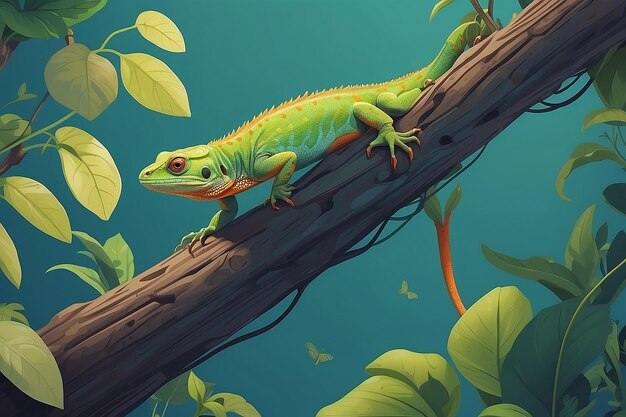 Illustration de la branche grimpante du lézard curieux IA générative