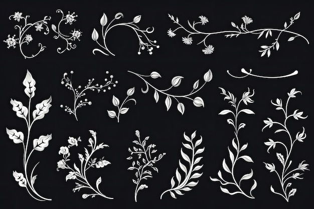 Photo illustration de branches et de fleurs dessinées à la main, iconographie magique fantaisiste au pochoir générée par ai