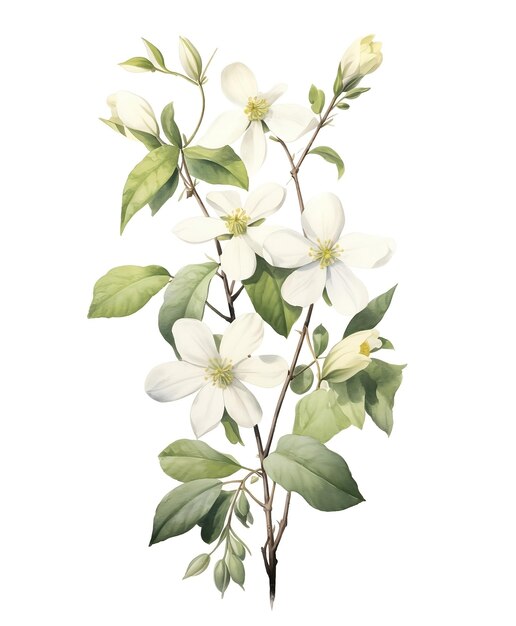 Illustration de branches de fleurs sauvages blanches sur fond blanc Bouquet en couleur pastel