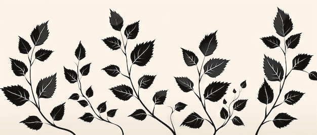 Une illustration de branches en silhouette avec des feuilles et des tiges dans un style moderne Des feuilles modernes isolées sur un fond blanc Elements botaniques décoratifs dessinés à la main