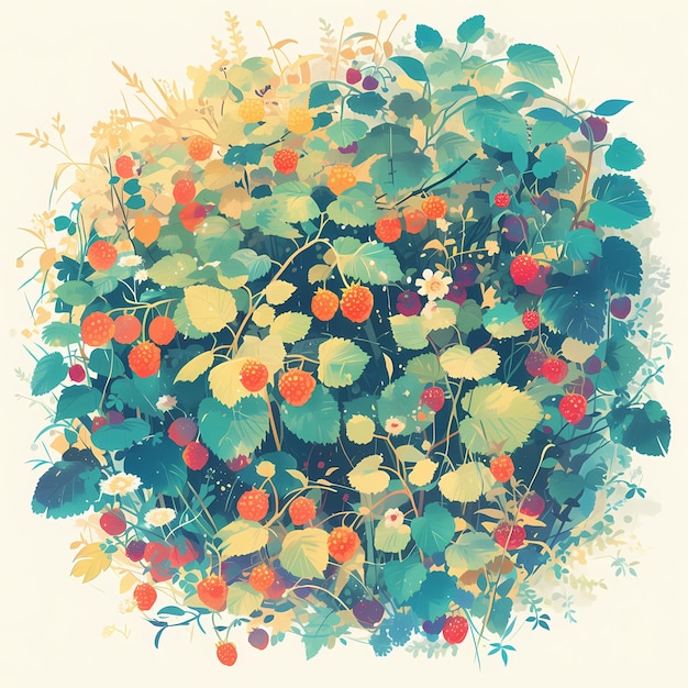 Illustration d'un buisson de baies vibrant Des illustrations de fruits frais pour la publicité imprimée ou l'utilisation sur le Web