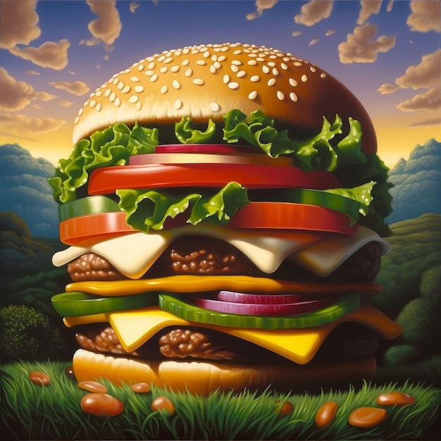 Illustration de burger juteux sur fond abstrait