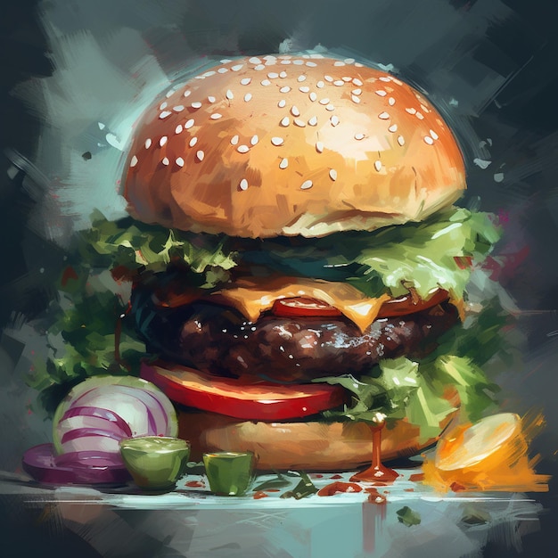 illustration de burger de style popart coloré avec des couleurs vives